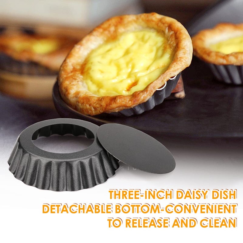 Cyimi 12 pcs Egg Tart Molds, 3"" Mini Tart Pans Removable Bottom, Cupcake Cake Muffin Mold Tin Pan Baking Tool, Reusable Quiche Bakeware Carbon Steel for Pies, Quiche, Cheese Cakes, Desserts - Image 4